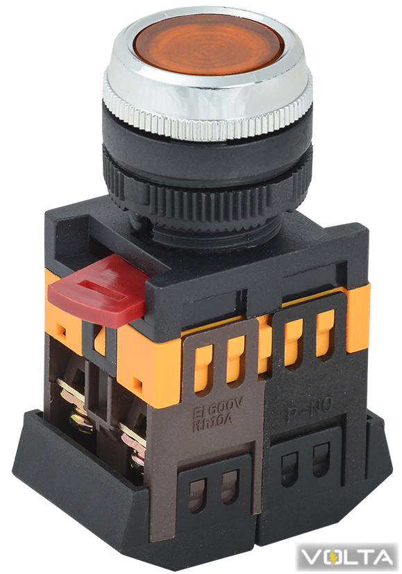 Кнопка ABLFS-22 желтый d22мм неон 240В 1з+1р ИЭК