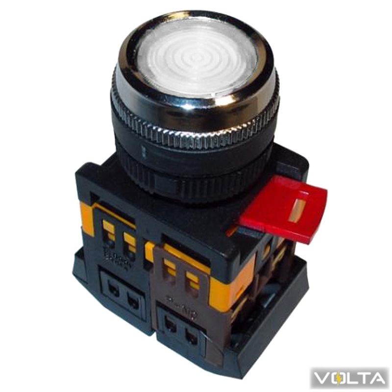 Кнопка ABLFS-22 белый d22мм неон 240В 1з+1р ИЭК