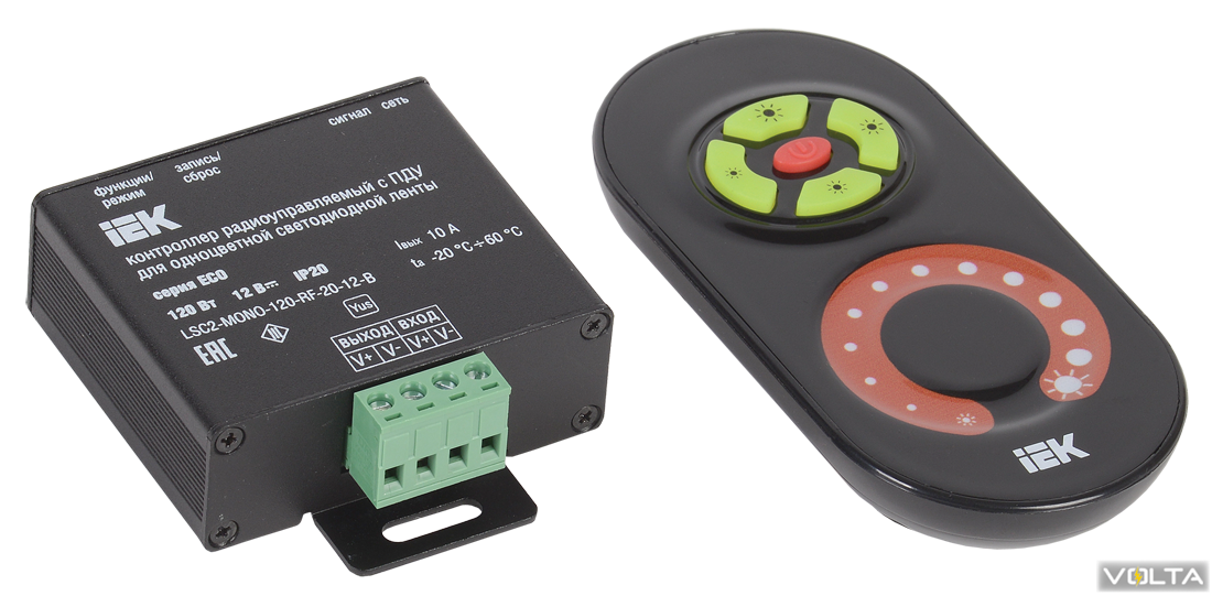 Контроллер с ПДУ радио (черный) MONO 1 канал 12В, 10А, 120Вт IEK-eco