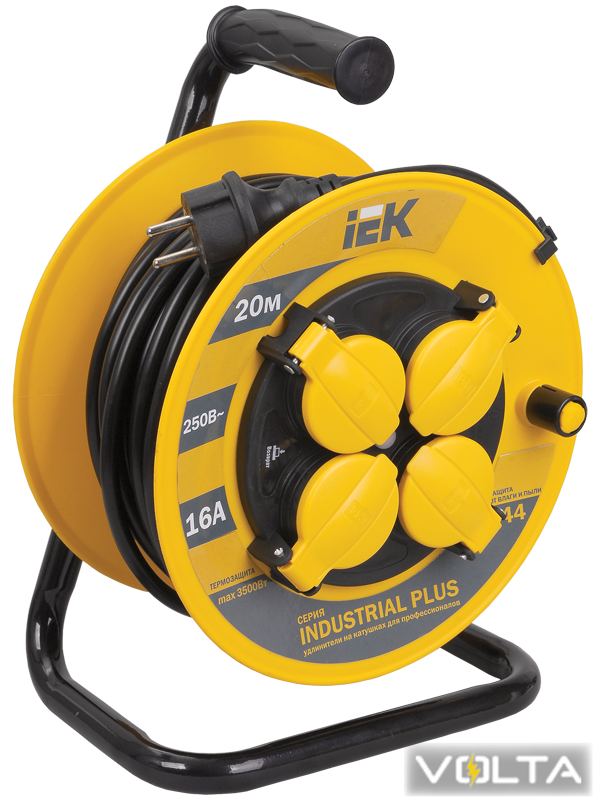 Катушка УК20 с т з 4 места 2Р+PЕ 20м 3х1,5мм2 IP44 Industrial plus