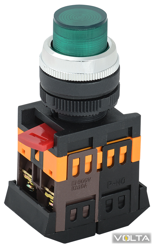 Кнопка ABLFP-22 зеленый d22мм неон 240В 1з+1р ИЭК