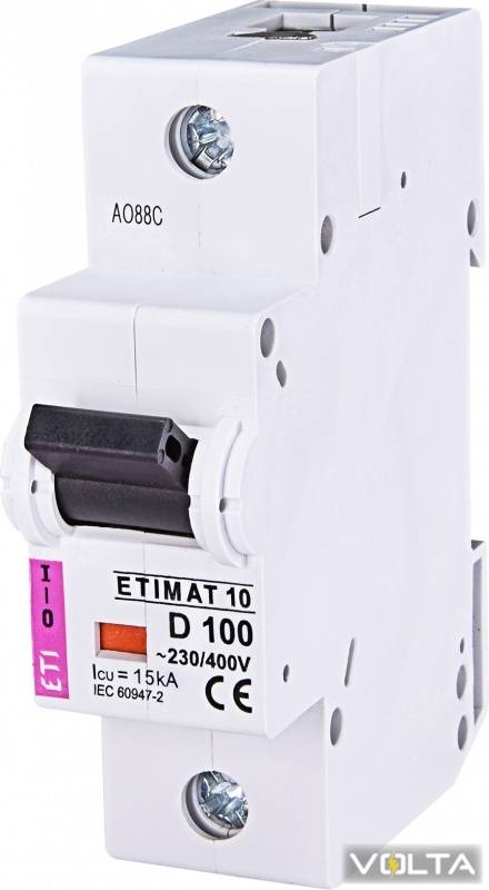 Автоматический выключатель ETIMAT 10  1p D 100А (15 kA)