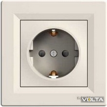 Розетка ASFORA 1-я с з/з крем со шторками