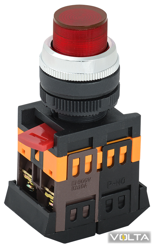 Кнопка ABLFP-22 красный d22мм неон 240В 1з+1р ИЭК