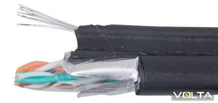 ITK Кабель связи витая пара F/UTP, кат.5E 4х2х24AWG, LDPE трос 1,2мм, 305м, черный