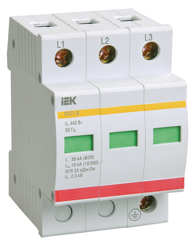 Ограничитель импульсных перенапряжений ОПС1-C 3P In=20kA Un=400B Im=40kA IEK