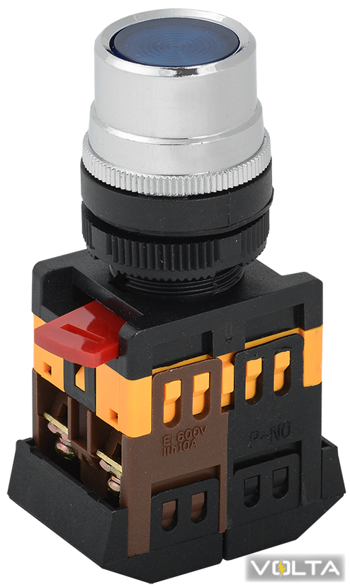 Кнопка ABLF-22 синий d22мм неон 240В1з+1р ИЭК