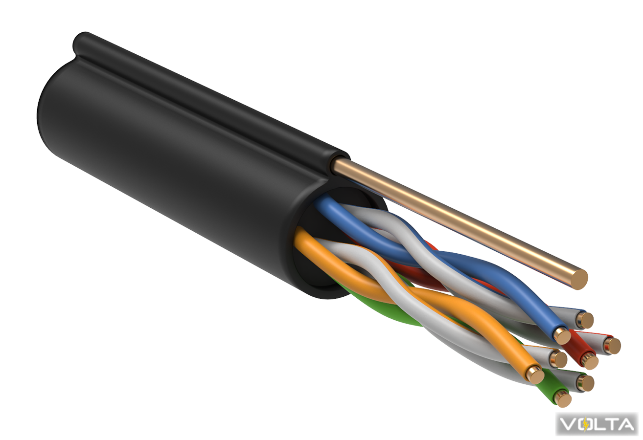 ITK Кабель связи витая пара UUTP кат.5E 4х2х24(0,51мм)AWG, LDPE трос 1,2мм, 305м, черный