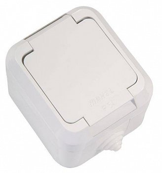 Розетка MAKEL 1-я с/з с крышкой наружная белая IP44