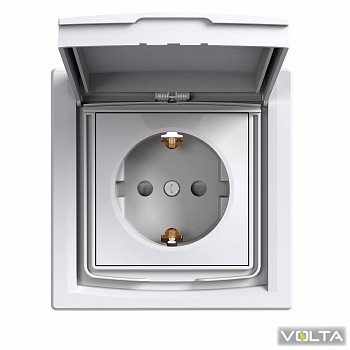 РОЗЕТКА IP44 С КРЫШКОЙ, С ЗАЗЕМЛЕНИЕМ, С ЗАЩИТНЫМИ ШТОРКАМИ, БЕЛЫЙ ASFORA БІЛА ASFORA