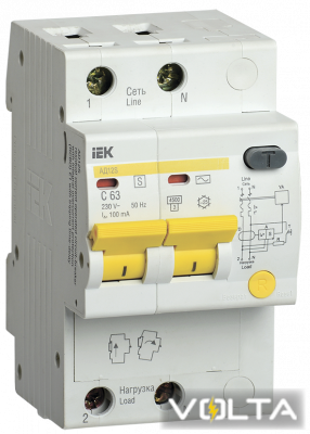 Дифференциальный автомат АД12S 2Р 63А 300мА IEK