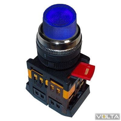 Кнопка ABLFP-22 синий d22мм неон 240В 1з+1р ИЭК