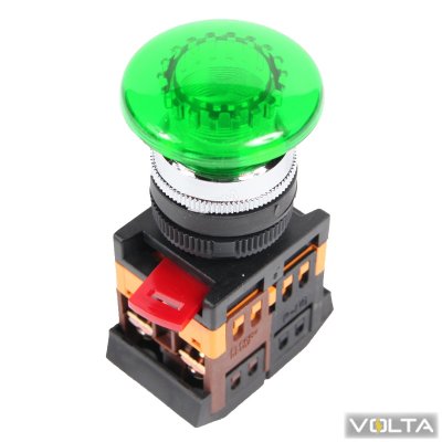 Кнопка AELA22 Грибок зеленый d22мм неон 240В 1з+1р ИЭК