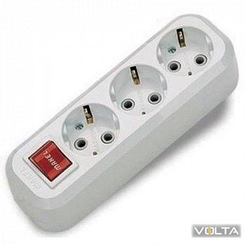 Колодка MAKEL с/з 3 гнезда+выключатель