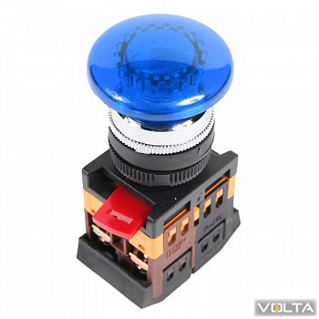 Кнопка AELA22 "Грибок" синий d22мм неон/240В 1з+1р IEK