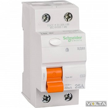 Устройство защитного отключения (УЗО) ВД-63 2Р 25А 30мА SCHNEIDER  