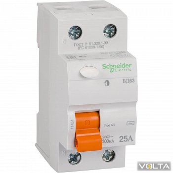 Устройство защитного отключения (УЗО) ВД-63 2Р 25А 300мА SCHNEIDER  
