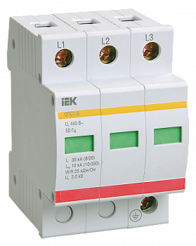 Ограничитель импульсных перенапряжений ОПС1-C 3P In=20kA Un=400B Im=40kA IEK