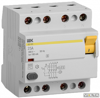 Устройство защитного отключения (УЗО) ВД1-63S 4Р 25А 100мА IEK