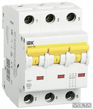 Автоматический выключатель ВА 47-60 3Р 50А 6 кА  х-ка С IEK